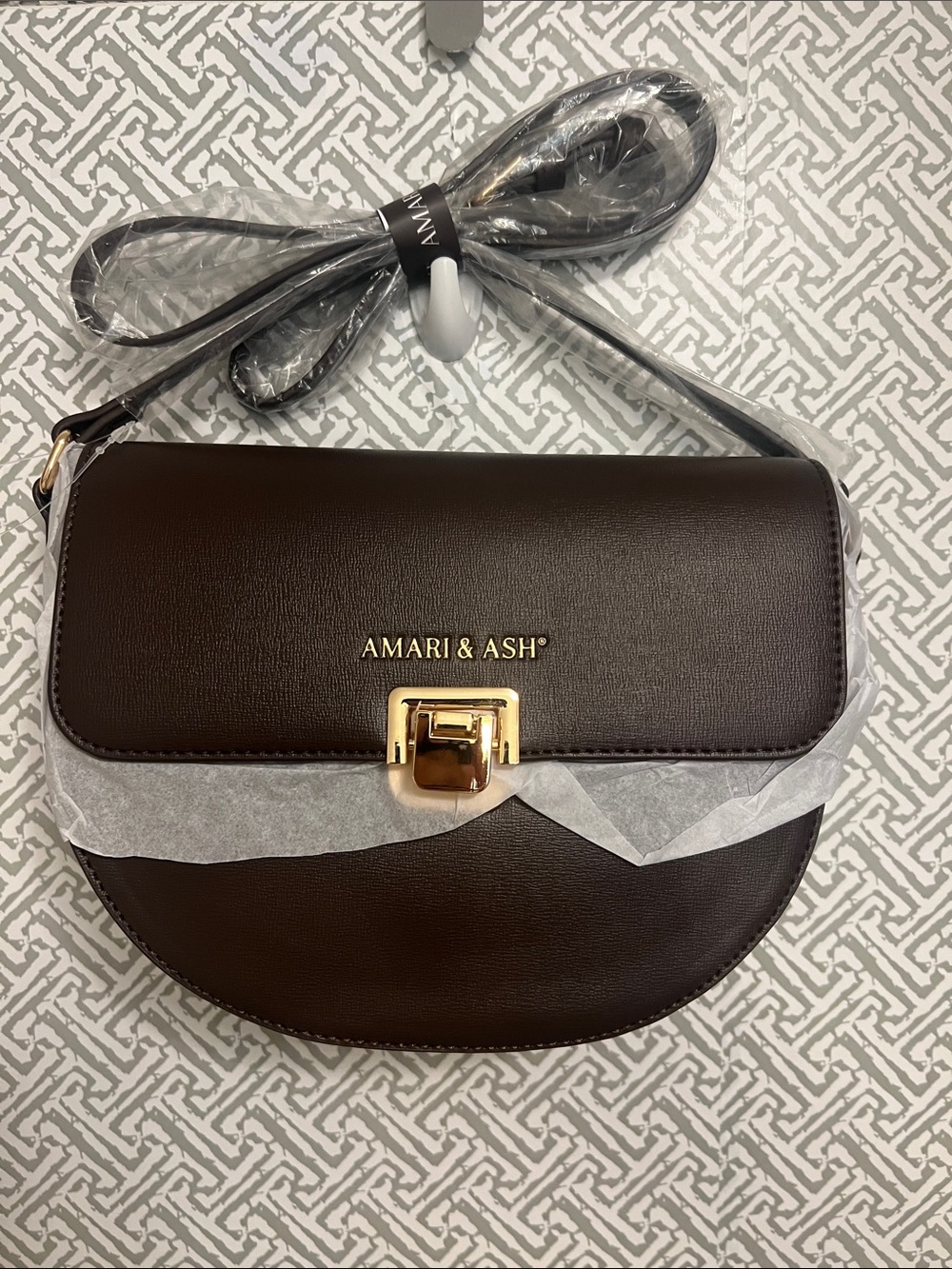 NWT Brown faux Leather Half-Moon Crossbody